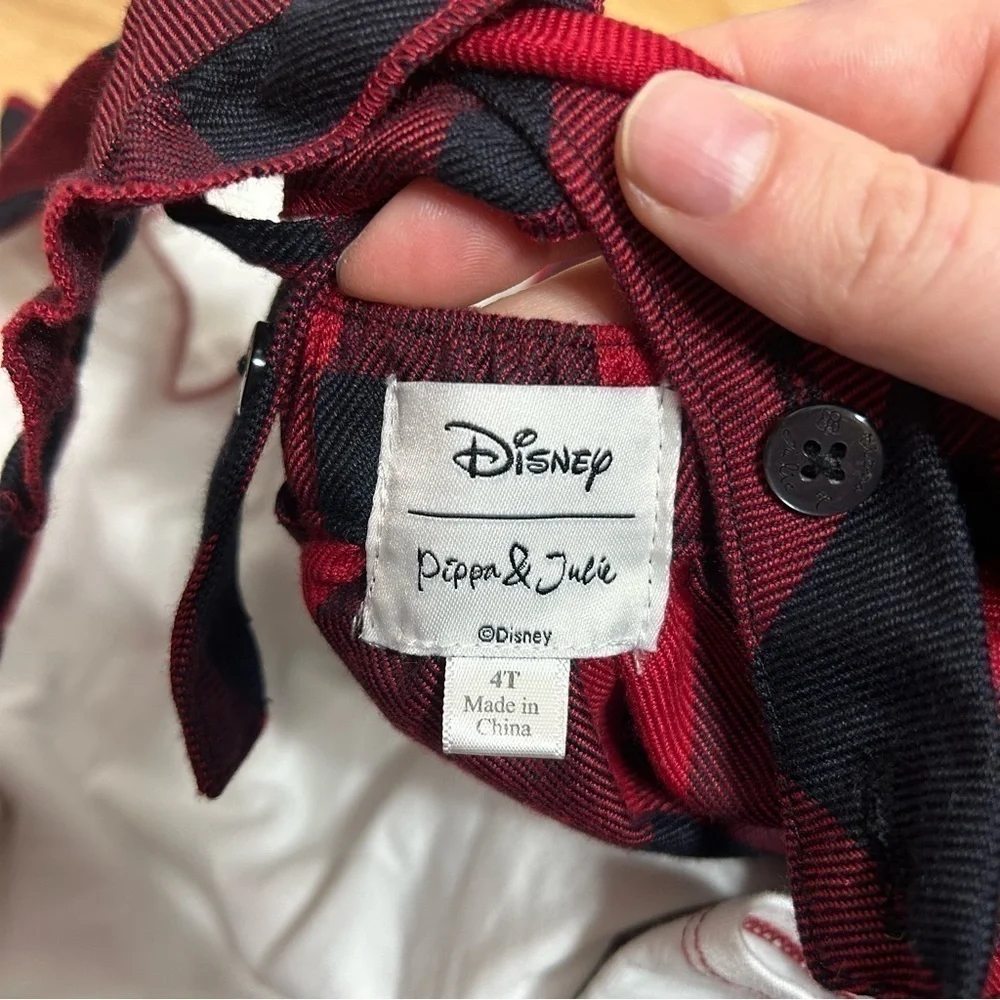 Disney Pippa & Julie Minnie Mouse Dress 4T Plaid Black Red Long Sleeve Overall